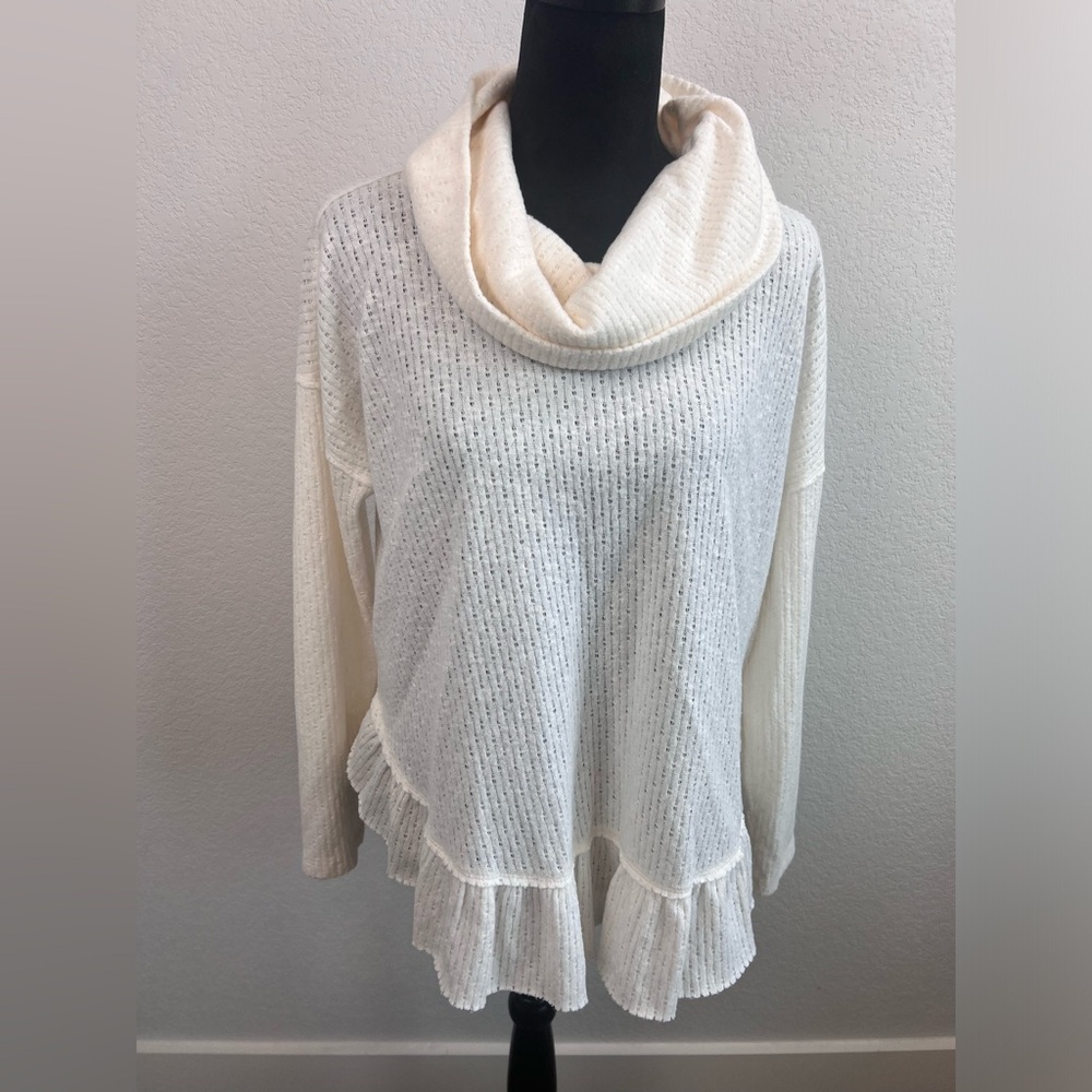 Maeve by Anthropologie Ivory Addie Cowl Neck Ruffle Hem Size Small